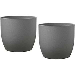 8.3 in. x 8 in. Tall 21 cm Basel Stone Dark Gray Stone Ceramic Pot (Twin Pack)