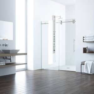 Elan 56 to 60 in. W x 74 in. H Sliding Frameless Shower Door in Stainless Steel with Clear Glass