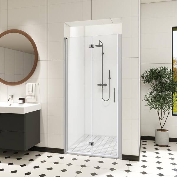FORCLOVER 36 in. W to 37-3/8 in. W x 72 in. H Bi-Fold Frameless Shower Door in Chrome with Clear Glass