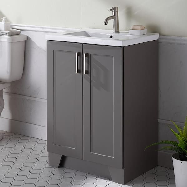 24 Bathroom Vanity with Top Sink and 2 Soft Close Doors, Gray - ModernLuxe
