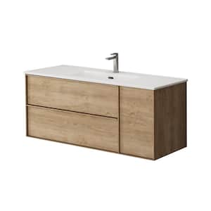 Palma 47.6 in. W x 18.1 in. D x 19.5 in. H Single Sink Wall Mounted Bath Vanity in Natural Oak with White Ceramic Top