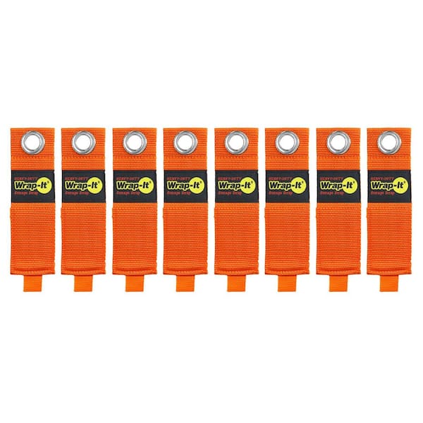 13 in. Blaze Orange Heavy-Duty Hook and Loop Hanging Straps with Grommet (8-Pack)
