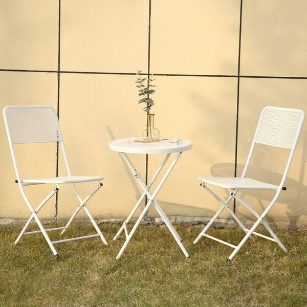 Unbranded 3-Piece Metal Frame Folding Outdoor Bistro Set in White