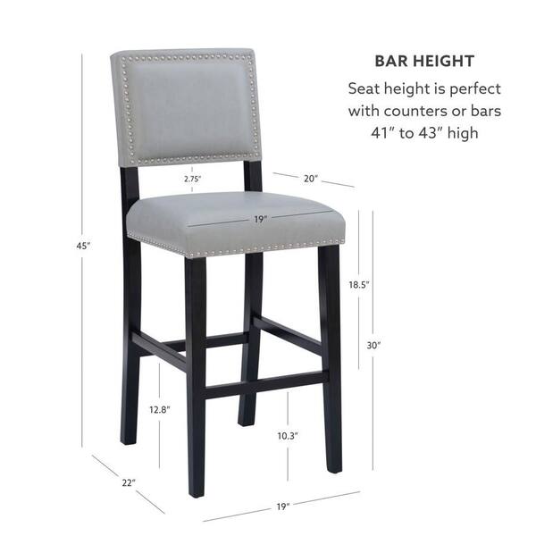 Linon Home Decor Brook 30 in. Dove Gray Cushioned Back Wood Bar Stool with Faux Leather Seat THD00571