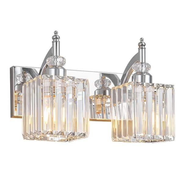 Home Lighting 12.59 in. 2-Light Chrome Crystal Bathroom Light Fixtures Over Mirror Modern Vanity Light（JW-655）