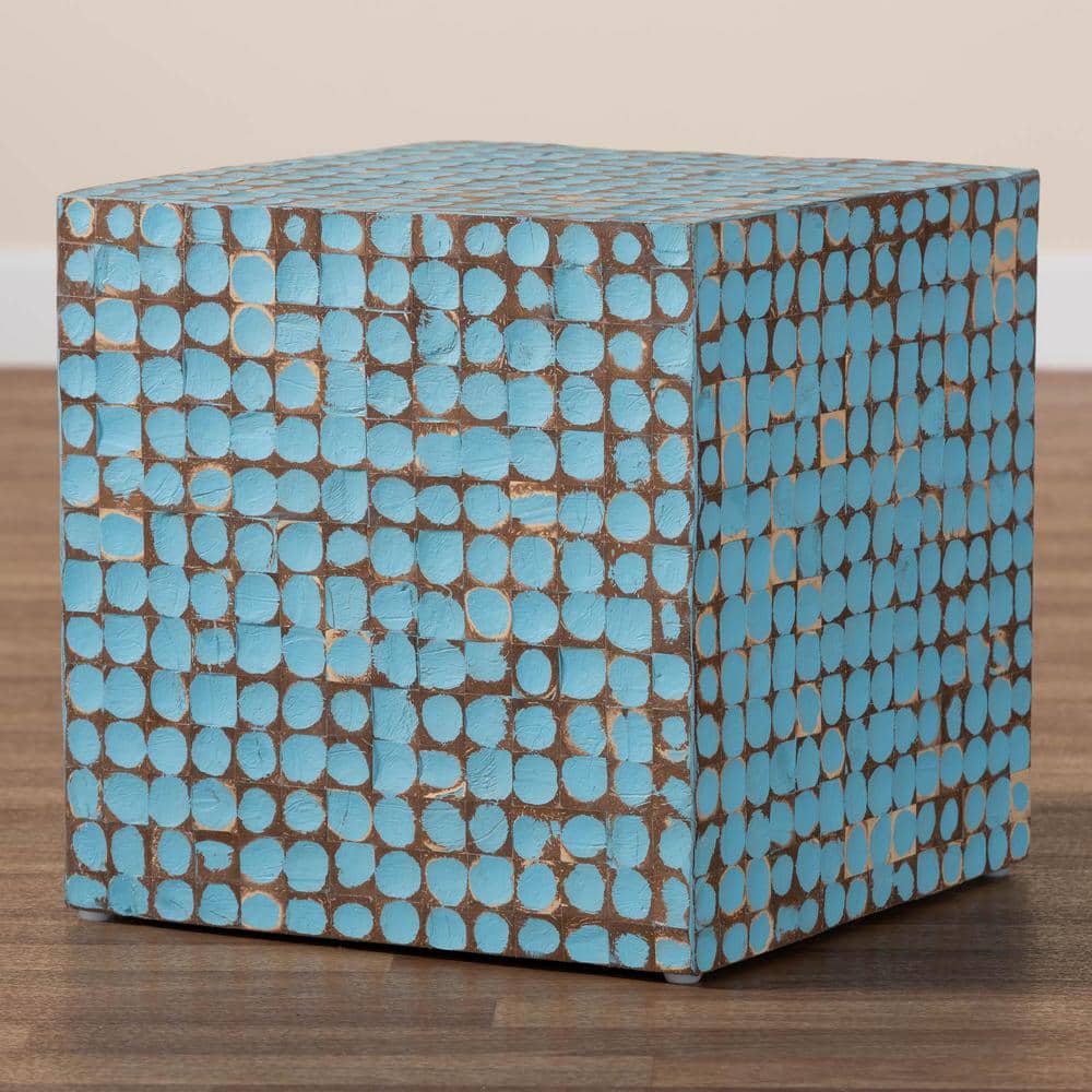 Janella 16.5 in. Sky Blue Square Coconut Shell End Table - thumbnail 5