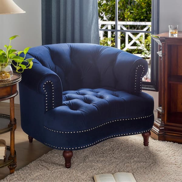 La Rosa Traditional Velvet Tufted Navy Blue Living Room Accent Arm Chair