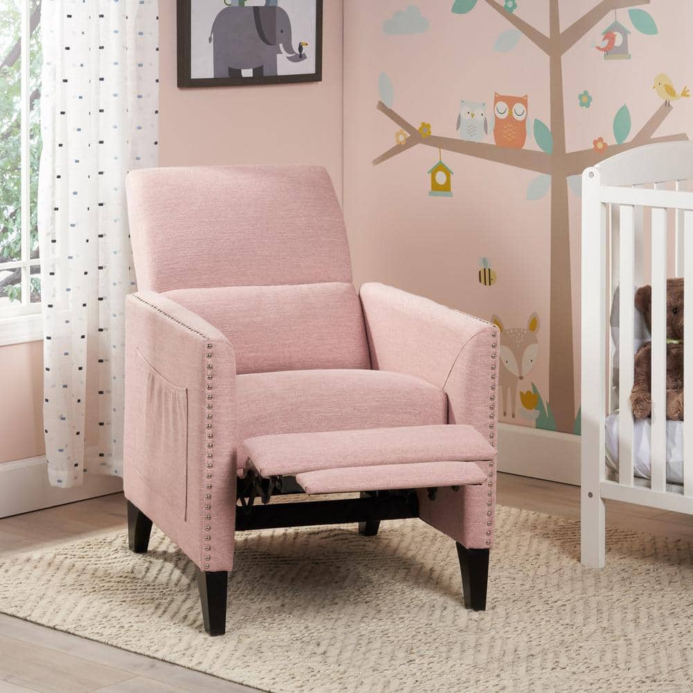 Light Blush Handcrafted Wood Push Back Recliner