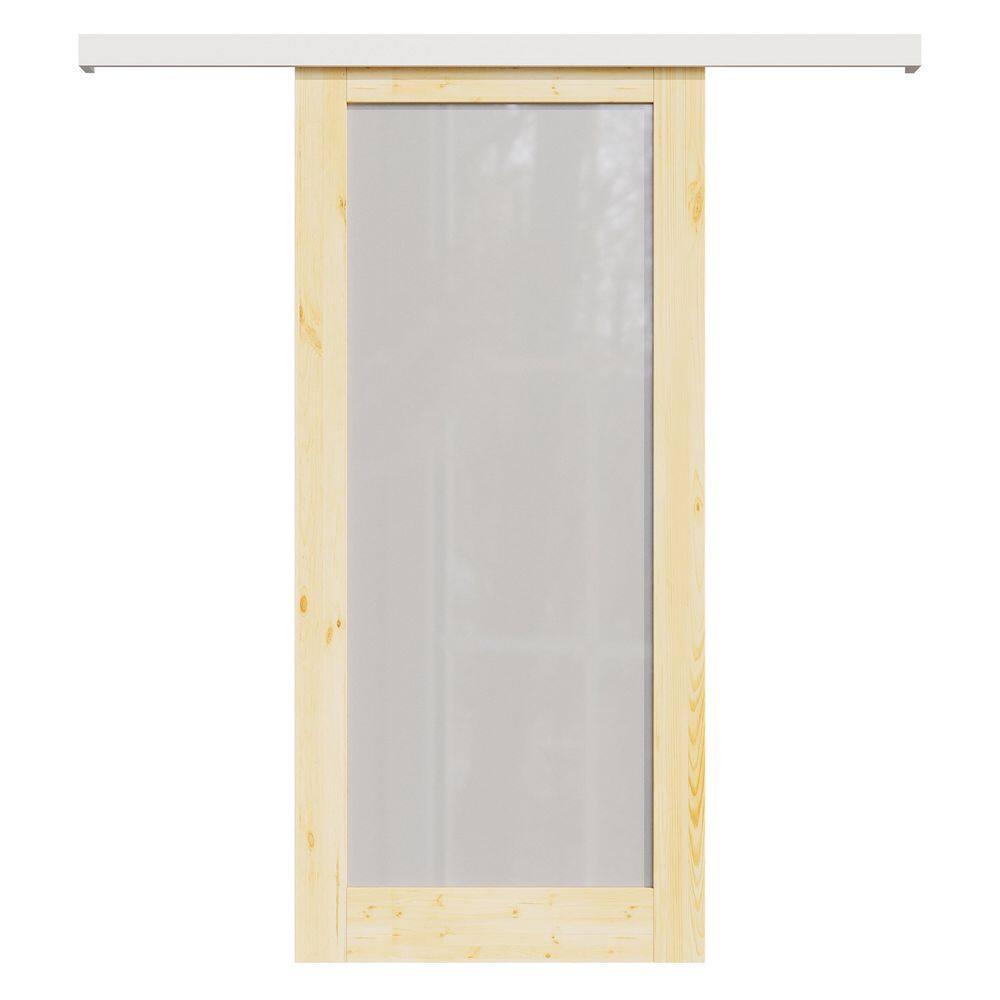 36 in.x 80 in. 1 Lite Frosted Glass Unfinished Hidden Track Style MDF Sliding Barn Door with Hardware Kit&Pantry Sticker price history on PriceWatchPro
