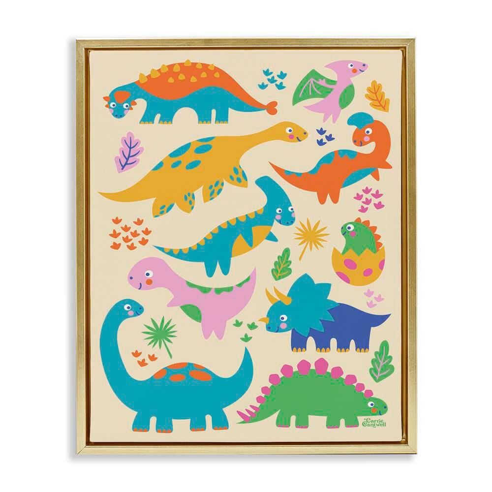 Cute Whimsy Dinos by Carrie Cantwell Gold Floater Frame Animal Graphic Art Print 31 in. x 25 in. price history on PriceWatchPro