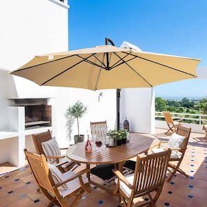 10 ft. Steel Cantilever Offset Patio Umbrella in Beige with Crank and Base