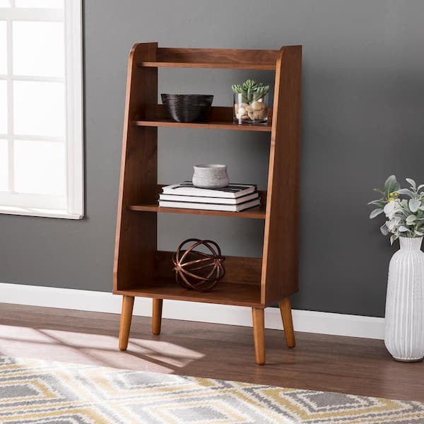 Southern Enterprises 44.5 in. Walnut Wood 4-shelf Accent Bookcase with Open Back