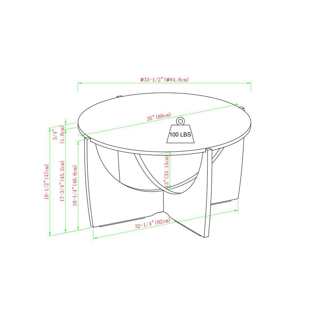 Calacatta Marble and Coastal Oak Round Coffee Table, 35 Inch