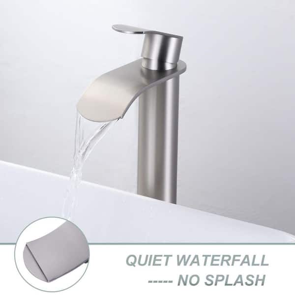 Waterfall Single Handle Single-Hole Bathroom Vessel Faucet in Brushed Nickel