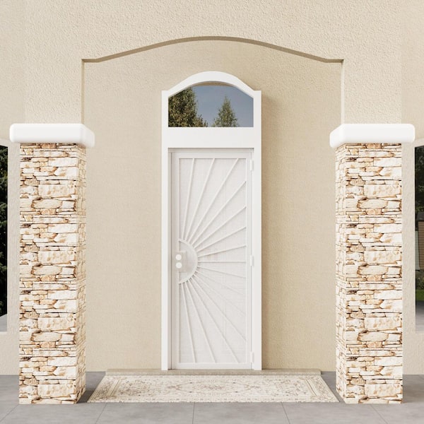 32 in. x 80 in. Universal/Reversible Hinging White Surface Mount Steel Security Door w/ Perforated Metal Screen(No Lock)