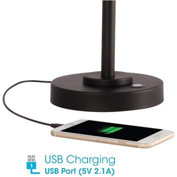 Adjustable Black and Antique Brass LED Desk Lamp with USB Port