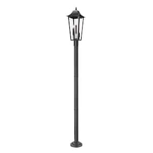 Gannon 3-Light Black Stainless Steel Hardwired Outdoor Marine Grade Post-Light Set with no bulbs included