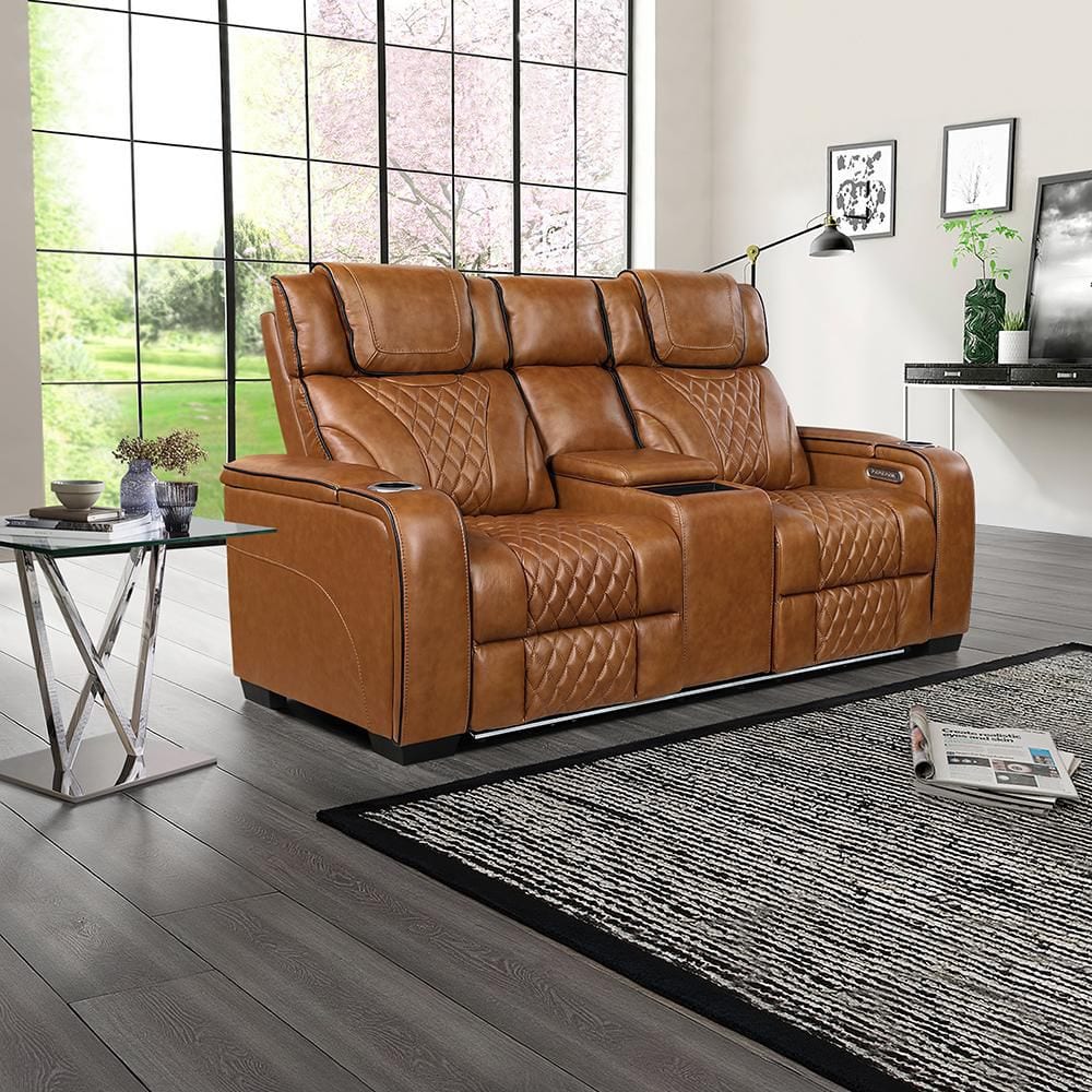 Lazzara Cassian 72 in. W Brown Leather 2-Seater Power Double