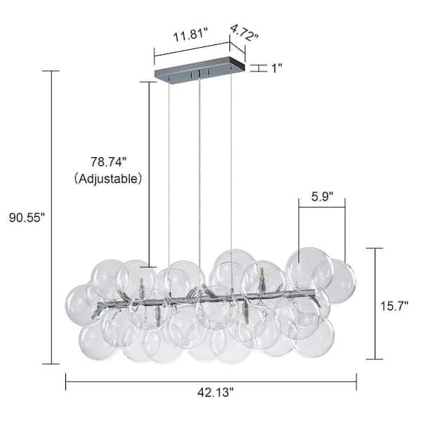 LLHZSY Dvorakova 42.13 in. 10-Light Chrome Linear Bubble Cluster