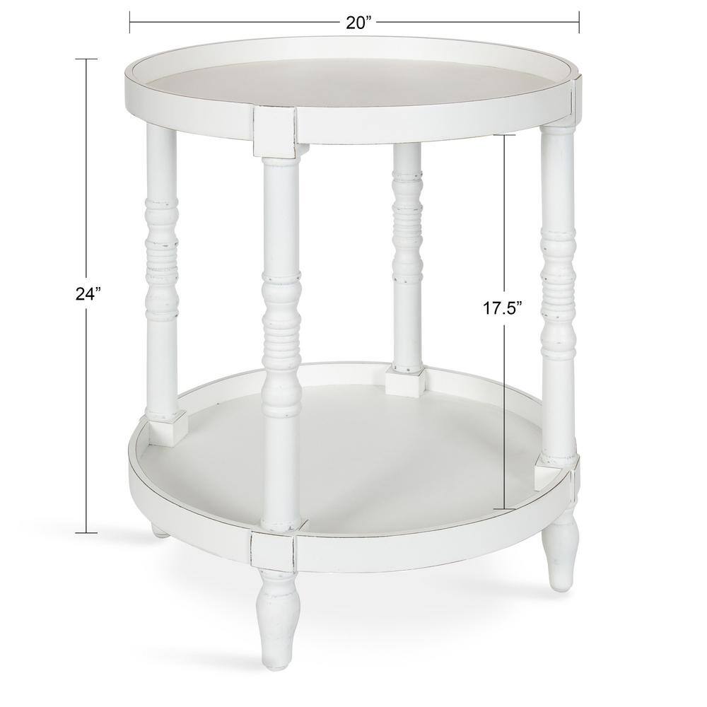 Bellport 22.5" Rustic White Round Wooden Side Table with Shelf