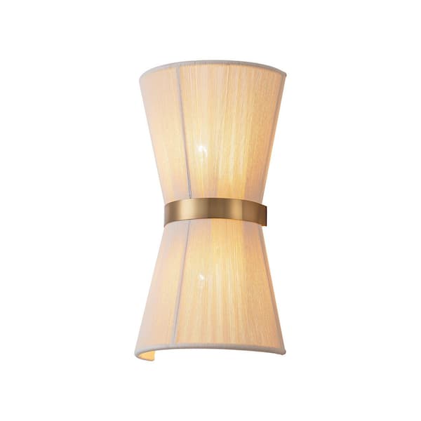Bianca 8.85 in. W 2-Light Dimmable Aged Brass Wall Sconce with Woven Shades