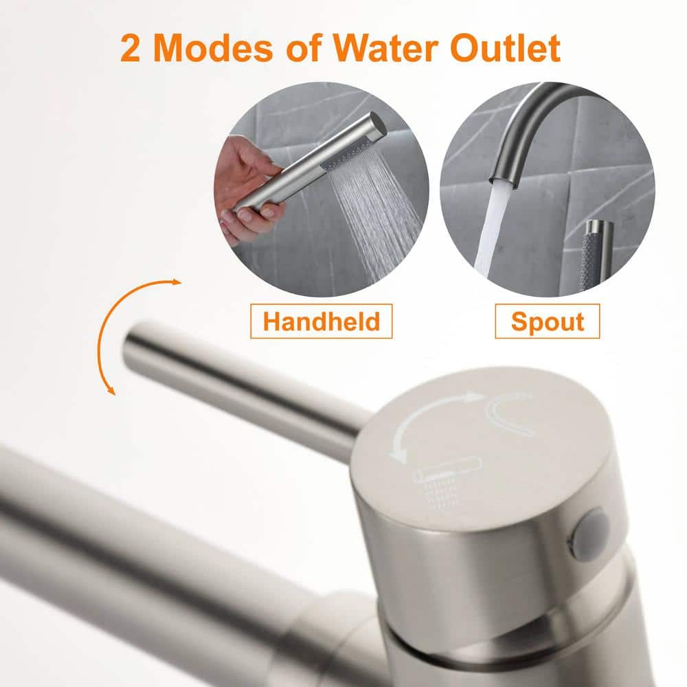 Brushed Nickel Double Handle Freestanding Tub Faucet with Hand Shower
