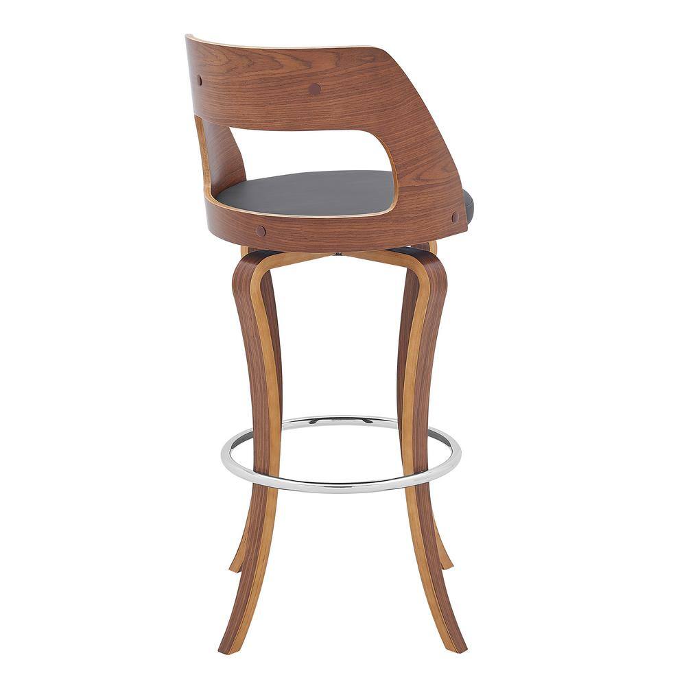 Grady 30" Gray Faux Leather & Walnut Wood Contemporary Swivel Bar Stool