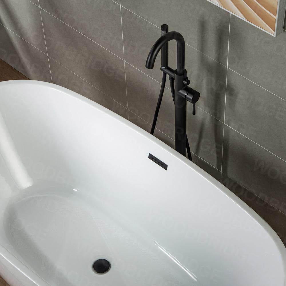 Matte Black Brass Floor Mount Bathtub Faucet with Hand Shower