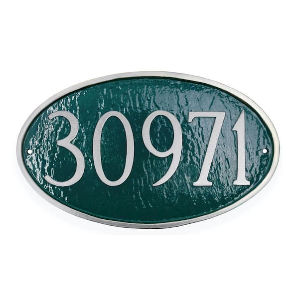 Classic Oval Small Address Sign Plaque - Hunter Green/Silver