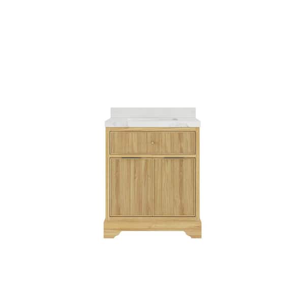 Willow Collections Austin Teak 30 in. W x 22 in. D x 36 in. H Bath Vanity in Light Teak with 2 in. Calacatta Nuvo Top