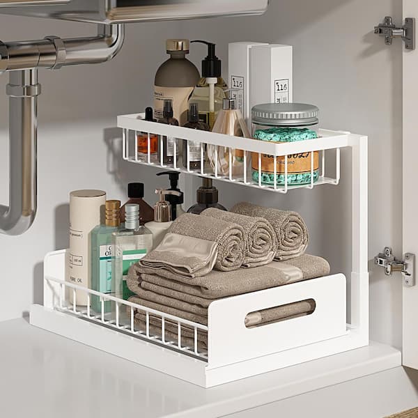 2 Tier 14.2 in. W x 10.6 in. D x 11 in. H Pull-Out Shelf Organizer, for Bathroom Kitchen Under Sink Storage for Kitchen