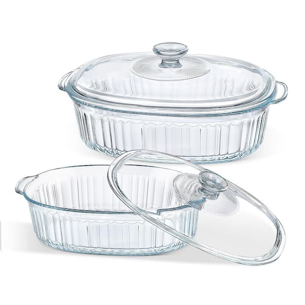2-Piece Clear Glass Casserole Dish Set with Lid 1.9 qt. and 3 qt. Casserole Dish for Baking Serving Oven Safe