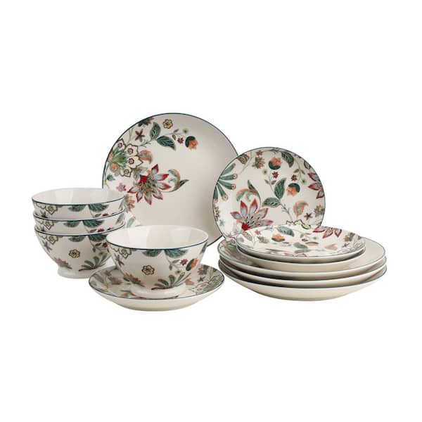 Perse 12-Piece Porcelain Dishes, White Plates and Bowls Sets