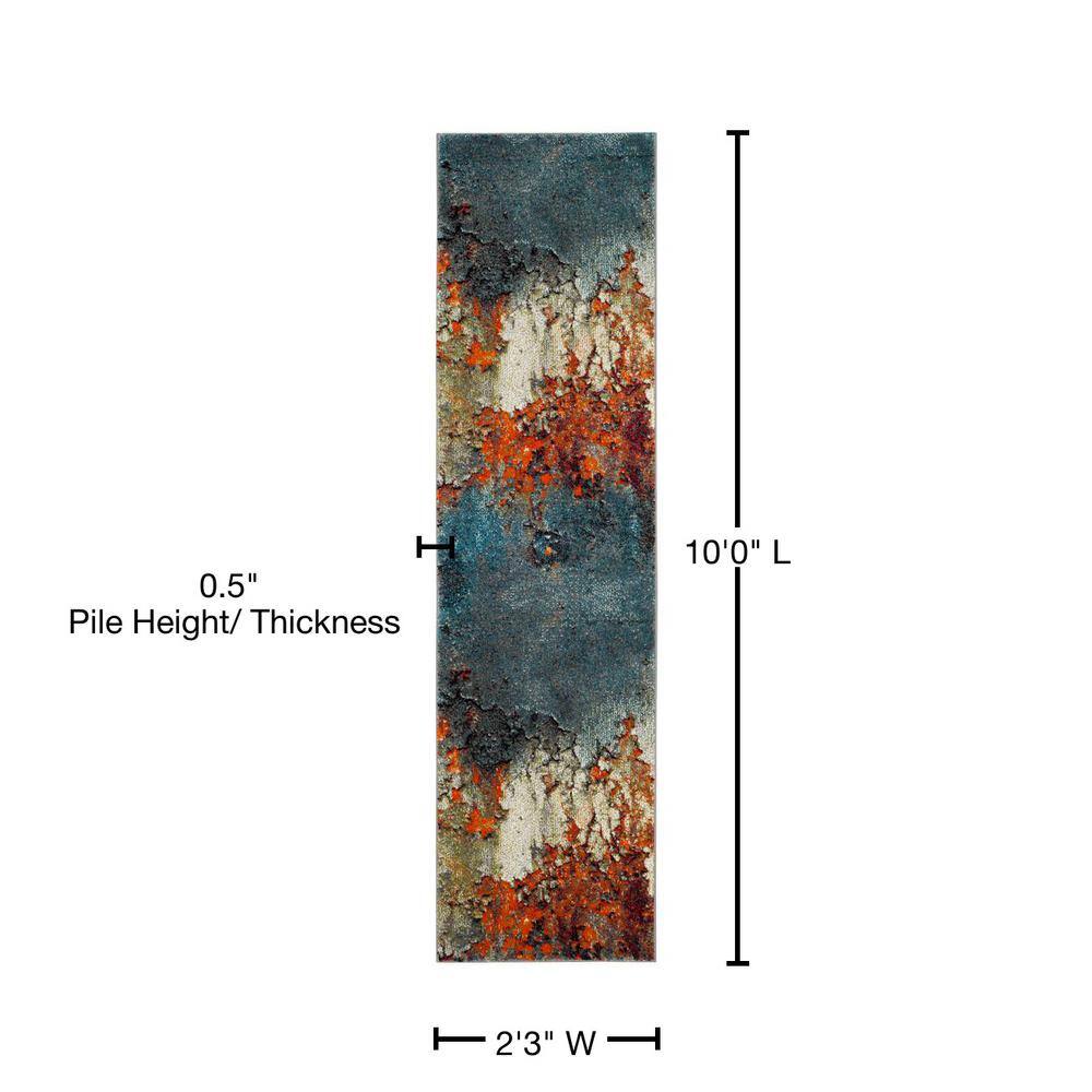 Glacier Blue and Multicolor Abstract Synthetic Runner Rug