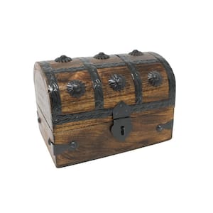 Medium Brown Antique Treasure Chest Lockable Jewelry Wood Box