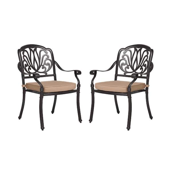 Unbranded Aluminum Stackable Outdoor Dining Chair with Brown Cushion (2-Pack)