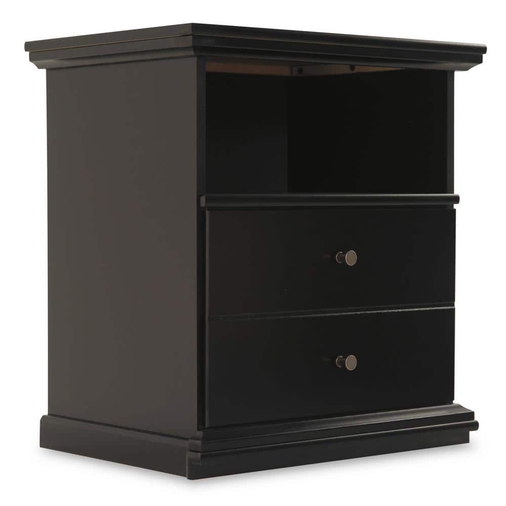 Black Contemporary 2-Drawer Nightstand with Pewter Knobs