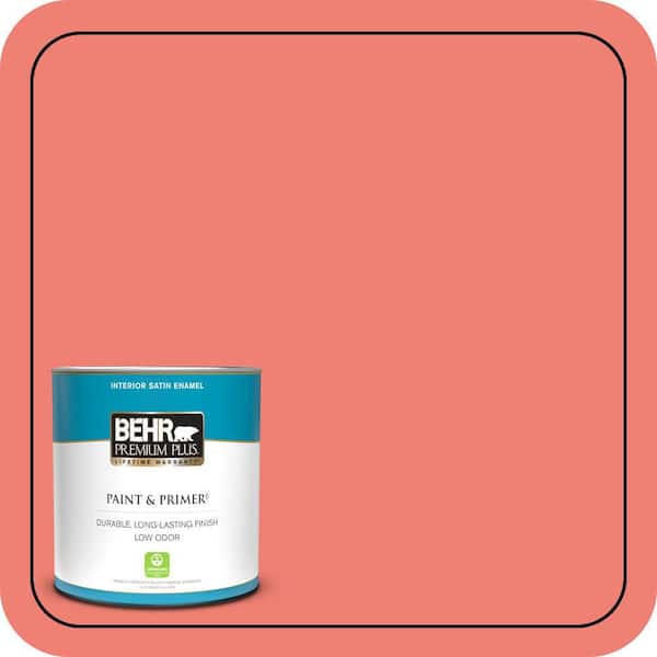 BEHR PREMIUM PLUS 1 qt. #170B-5 Youthful Coral Satin Enamel Low Odor Interior Paint & Primer