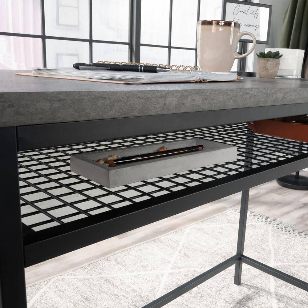 Slate Gray Wood and Metal Writing Desk with Storage
