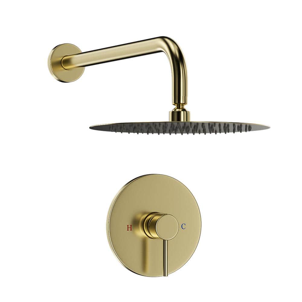 Aosspy 1-Spray Patterns with 1.5 GPM 10 in. Wall Mount Round Ceiling Fixed Shower Head in Brushed Gold