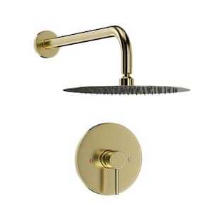 1-Spray Patterns with 1.5 GPM 10 in. Wall Mount Round Ceiling Fixed Shower Head in Brushed Gold