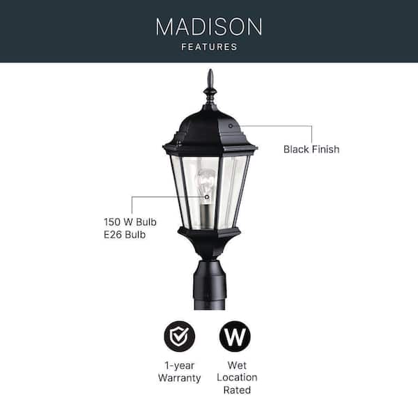 KICHLER Madison 1-Light Black Aluminum Hardwired Waterproof