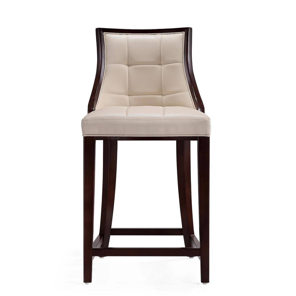 Cream Faux Leather and Beech Wood Counter Stool, 26" Height
