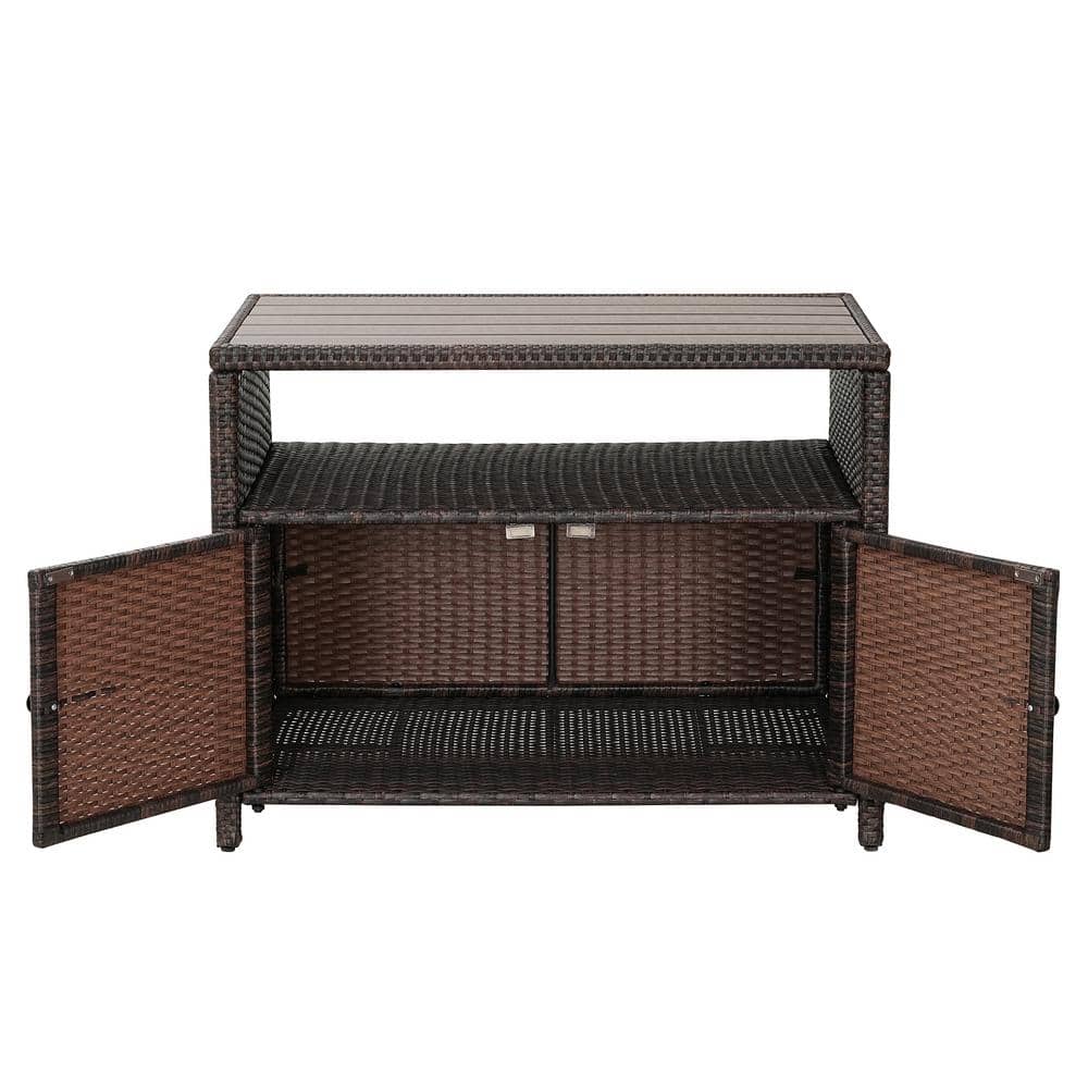 Rattan Outdoor Tea Cabinet with Powder-Coated Stainless Steel Frame and Amp
