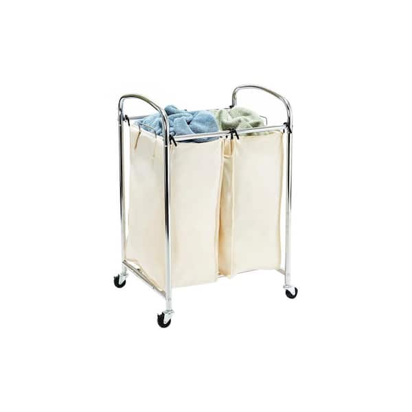 Seville Classics Mobile 2-Bag Heavy-Duty Laundry Hamper Sorter Cart