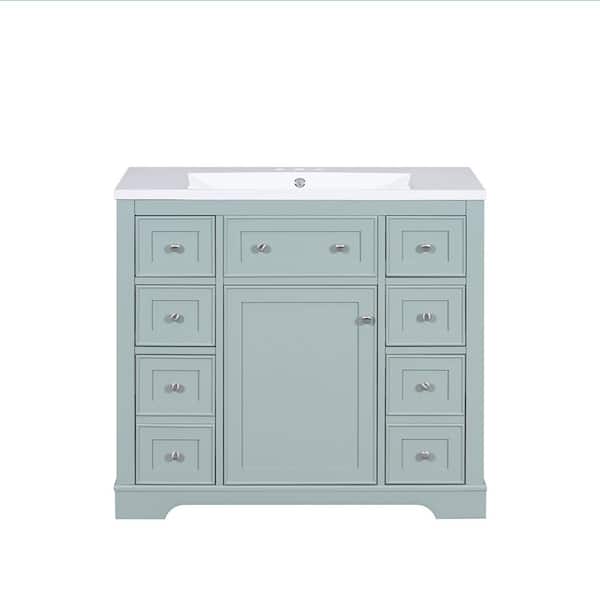 Modland Byna 36 in. W x 18 in. D x 34 in. H Single Sink Freestanding Bath Vanity in Green with White Ceramic Top