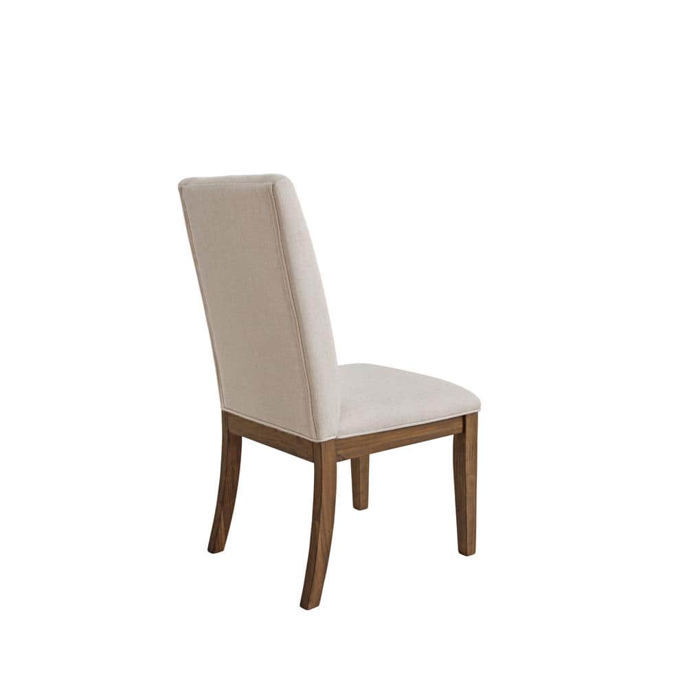 Caramel Wood 7-Piece Trestle Dining Set with Beige Upholstered Chairs