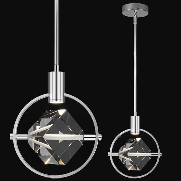 Home Lighting 6W 1-Light Chrome Crystal Mini Dimmable LED Pendant Light (9.25"Lx4.72"Wx45.27"H) for Kitchen/Bedroom/Bar