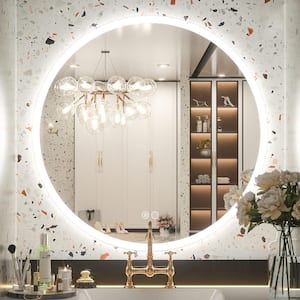 32 in. W x 32 in. H Round Frameless Super Bright 192 Leds/m Lighted Anti-Fog Tempered Glass Wall Bathroom Vanity Mirror