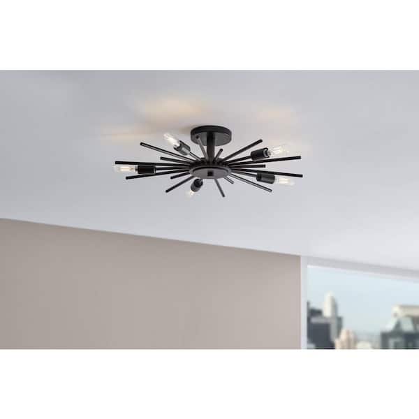 Brookings 21.63 in. 5-Light Matte Black Semi-Flush Mount